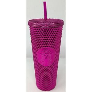 Pink Chrome Sangria Studded Starbucks 24 Oz Tumbler With Lid And Straw
